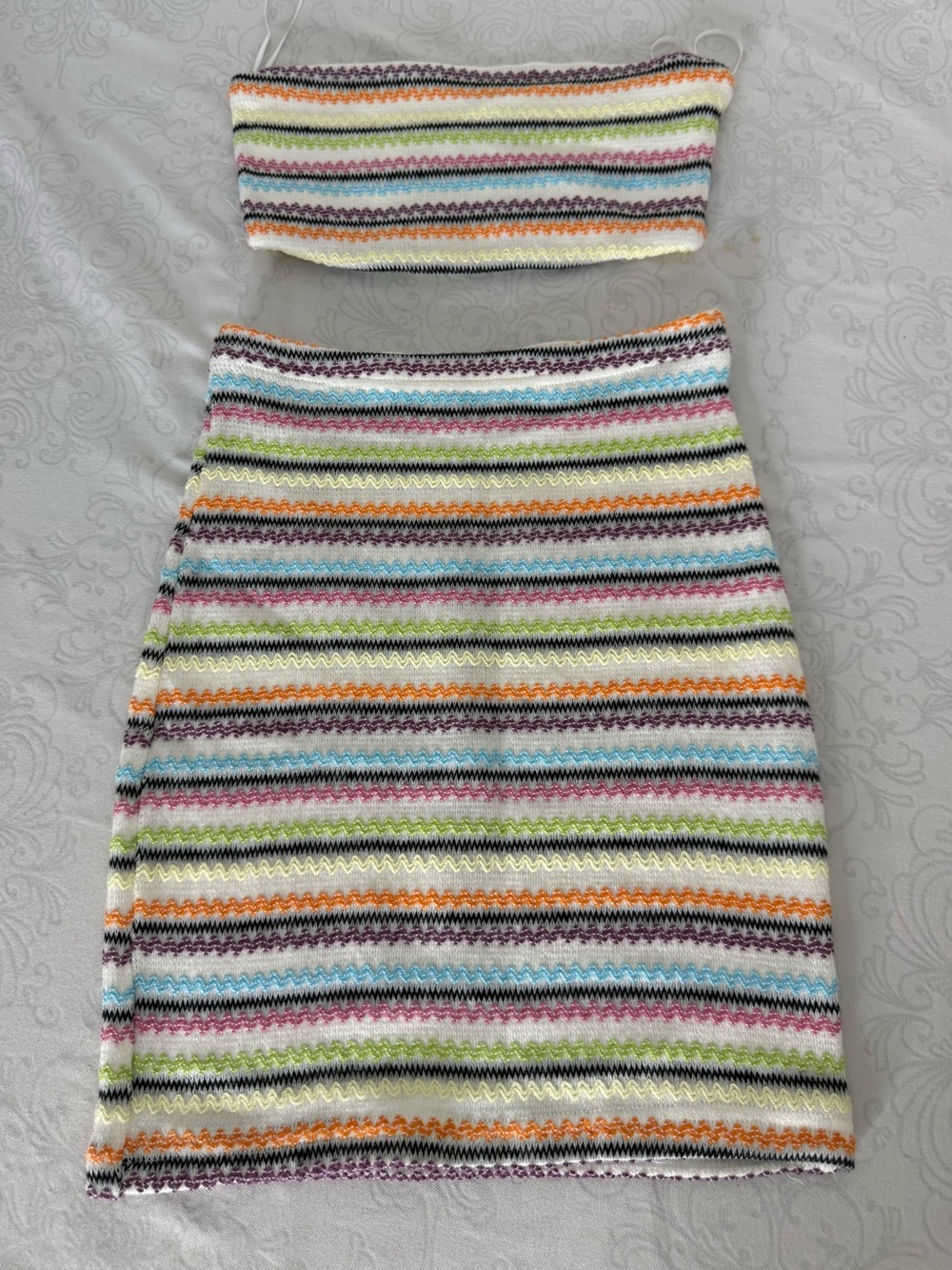 Princess Polly Avianna Skirt Set White Multicolor Stripes Size 2